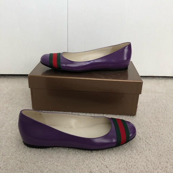 Authentic Gucci Leather ballerina flat with web. 2023 trending vibrant color - Picture 1 of 11